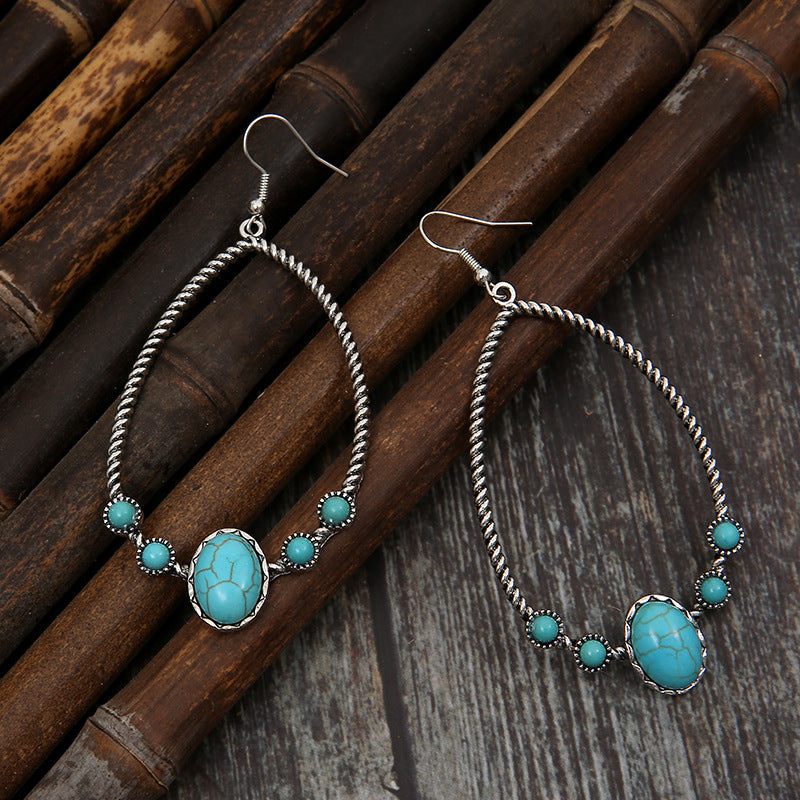 Wholesale Retro Statement Drop Earrings Turquoise Color Design for Wedding Party Gift Jewelry Accessory