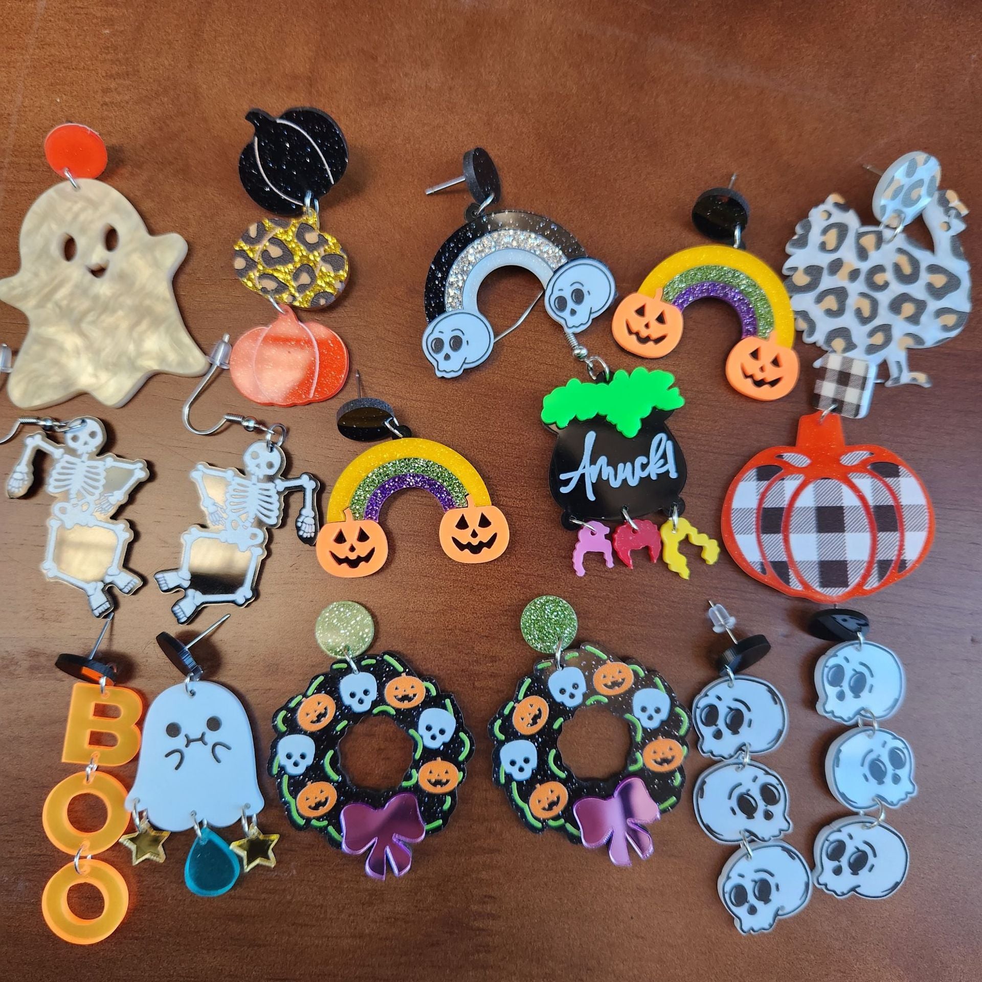 Wholesale Halloween Skull Pumpkin Rainbow Acrylic Earrings ACC-ES-XP019