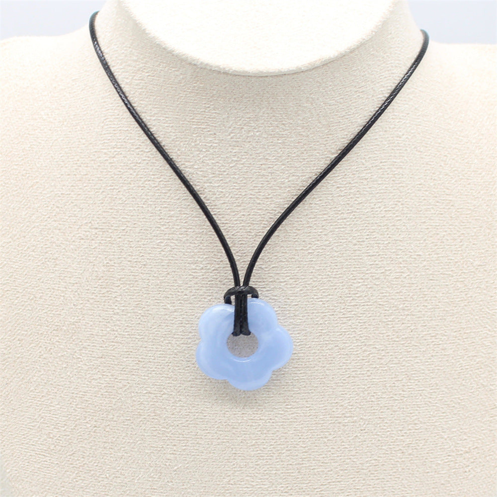Wholesale wax thread hollow flower pendant necklace