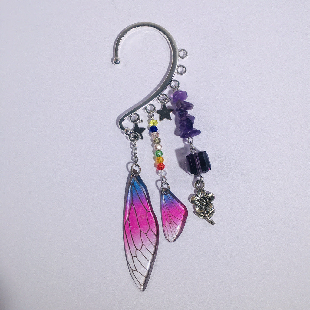 Wholesale Butterfly Cicada Wing Natural Crystal Holeless Ear Hook Earrings ACC-ES-RongGuan005