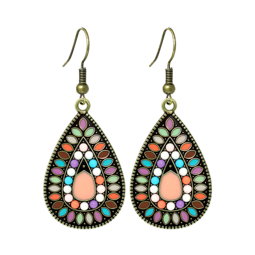 Wholesale Zinc Alloy Bohemian Water Drop Earrings Retro Ethnic Style Jewelry For Women Party Gift