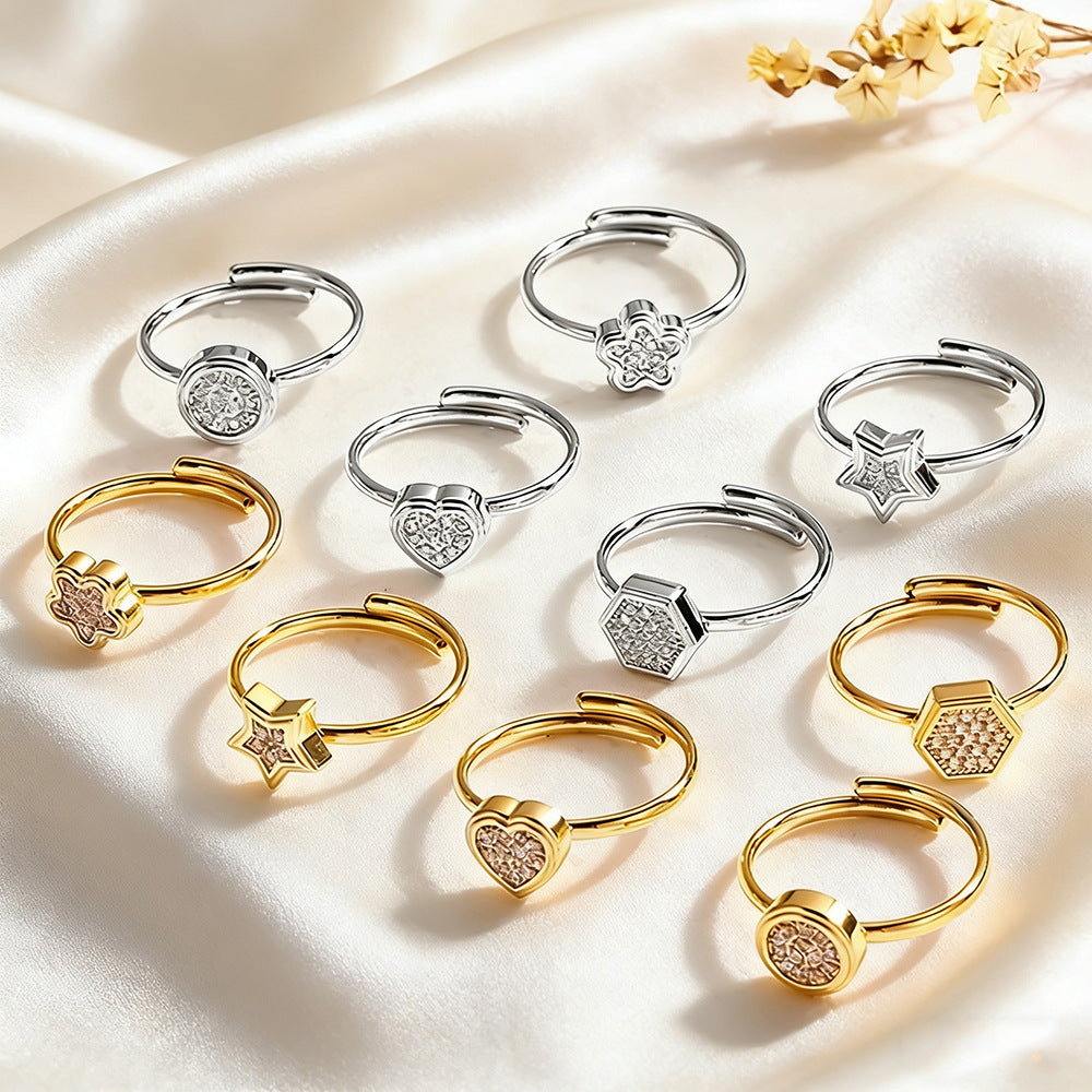 Wholesale 2PCS Titanium steel heart and flower geometric open ring