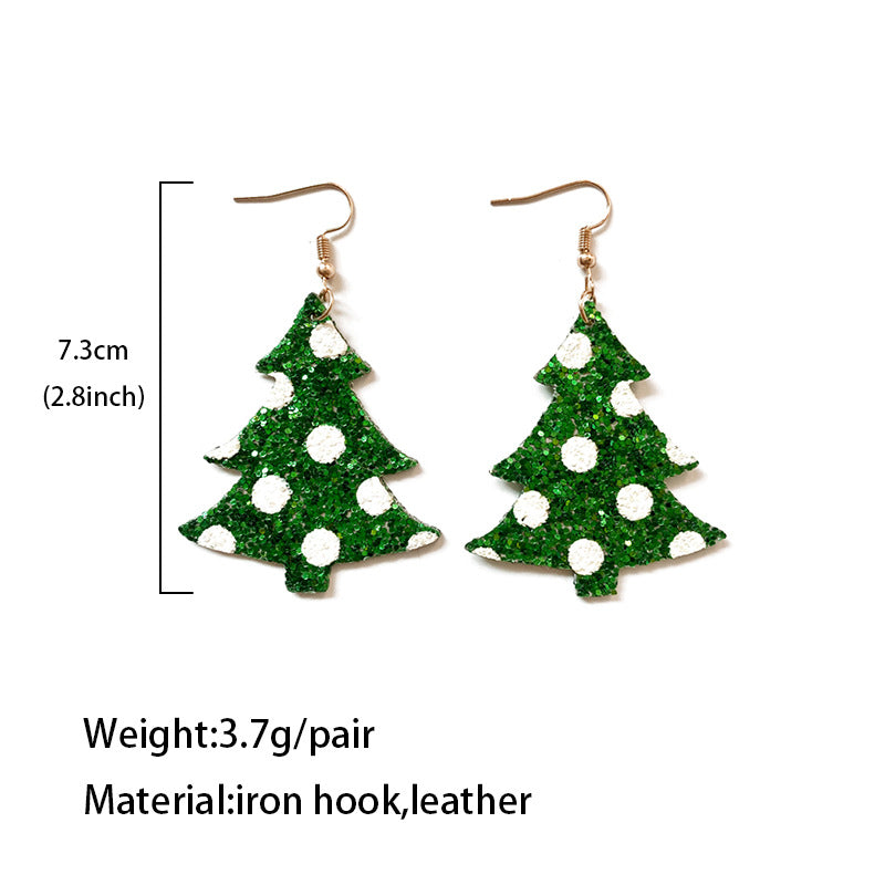 Wholesale Christmas leather  flash wave point double-sided Christmas tree shape earrings