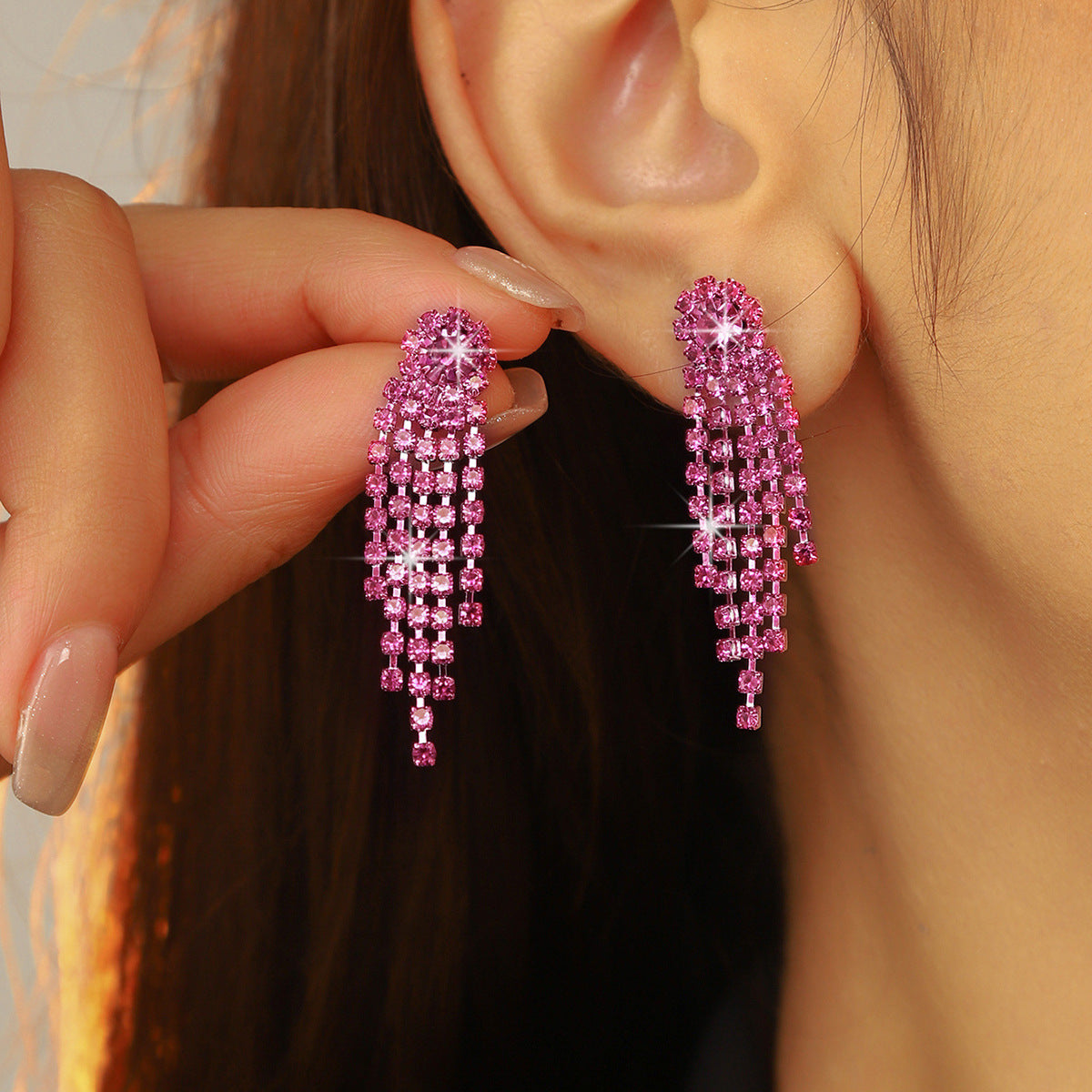Wholesale Full diamond tassel earrings  colorful earrings