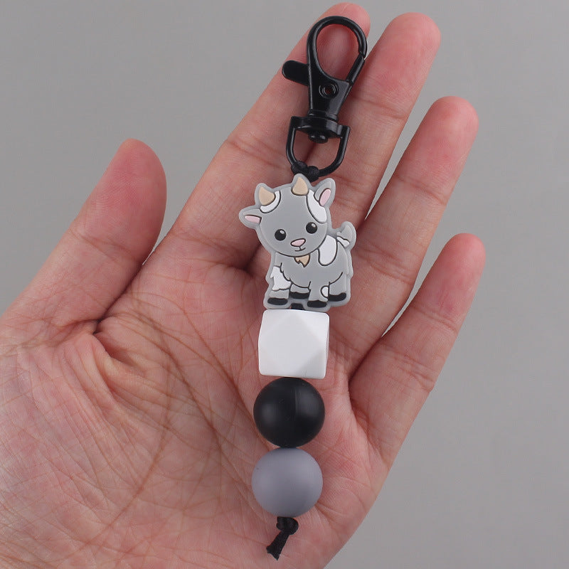 Wholesale Silicone Cartoon Cow Handmade Beaded Keychain ACC-KC-GuangTian003
