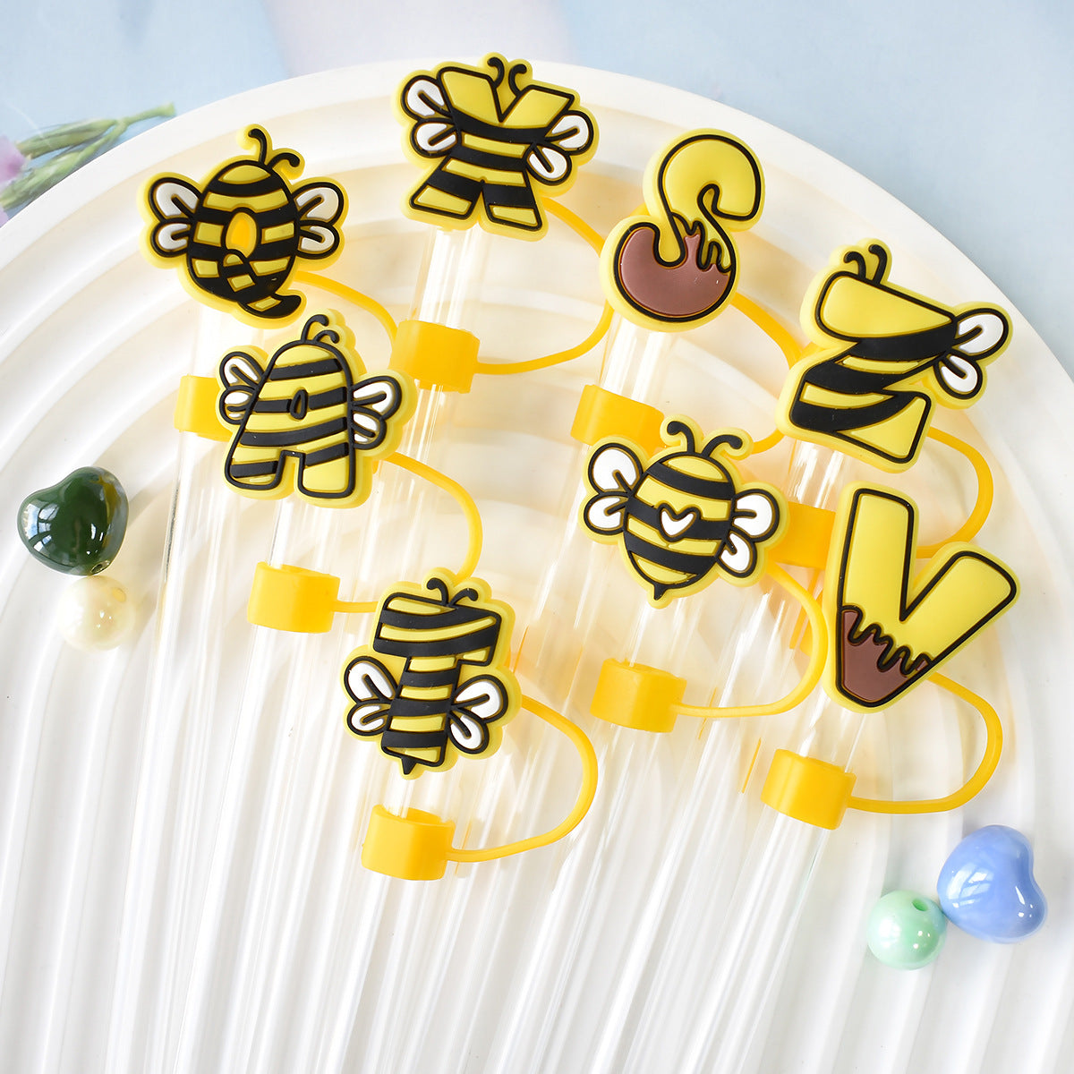 Wholesale Random 100pcs Bee Letters 10mm Straw Tube Cap ACC-SCR-RYY068
