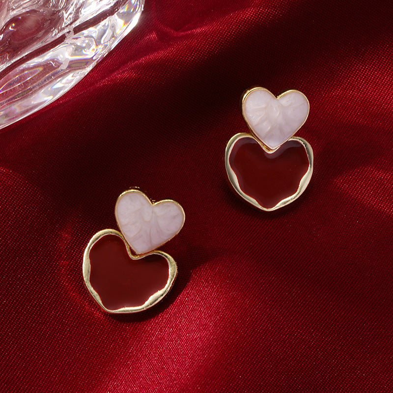 Wholesale Trendy Heart Shape Love Earrings in Burgundy Alloy - Boutique Accessory