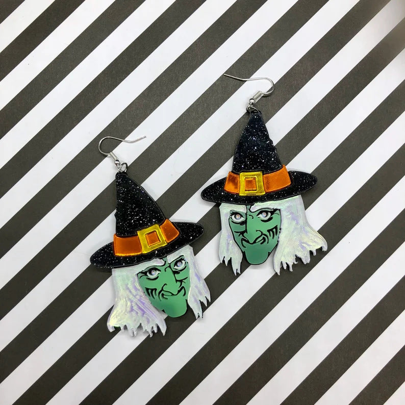 Wholesale Halloween wizard hat ghost witch funny acrylic earrings