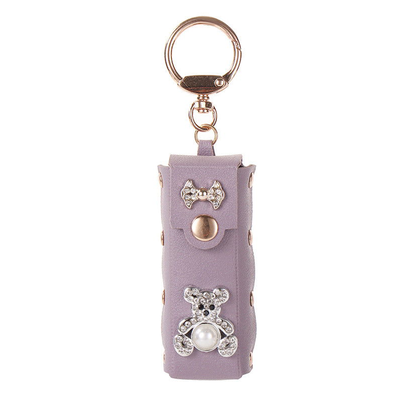 Wholesale Deep Red PU Leather Bear Lipstick Holder Keychain Bag Charm Fashion Accessory For Boutique Resale
