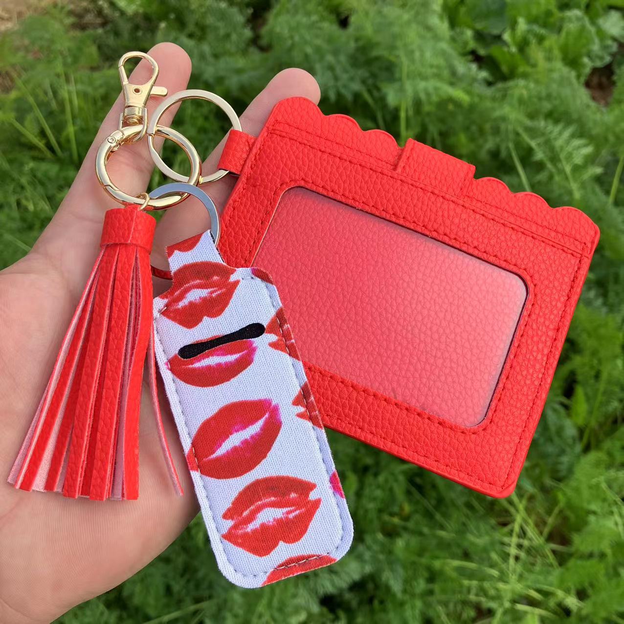 Wholesale Leopard Print Sunflower Butterfly Lipstick Case Card Holder Keychain Wristlet Keychain ACC-KC-QiuXue018