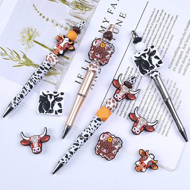 Wholesale 20pcs Cartoon Bull Head Silicone Focal Beads DIY Beaded Pen Accessories ACC-BDS-HeXing023