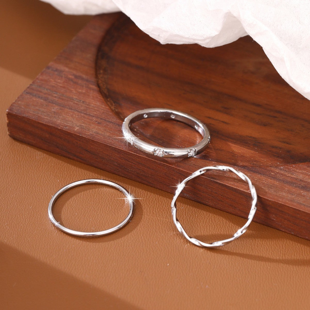 Wholesale  three-piece set copper inlaid shiny zircon ring
