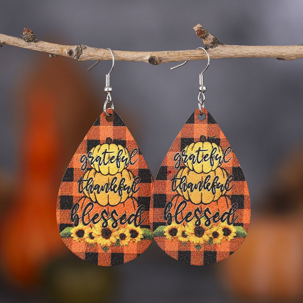 Wholesale Thanksgiving Leopard Plaid Pumpkin Drop Pendant Earrings