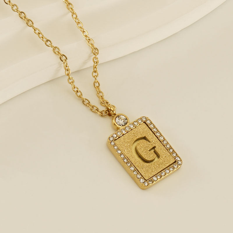 Wholesale Stainless Steel Pressed Sand Necklace Women's Diamond 18K Hollow 26 English Letters Clavicle Chain Choker Necklace ACC-NE-Zhongy002