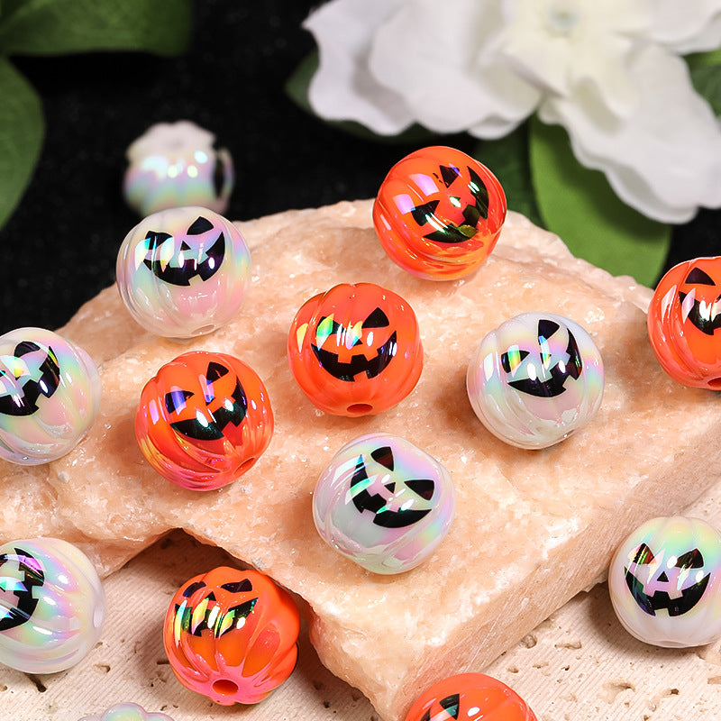 Halloween 100pcs Halloween Demon Pumpkin Beads UV Color Plated Acrylic Beads DIY Accessories ACC-BDS-BLG058