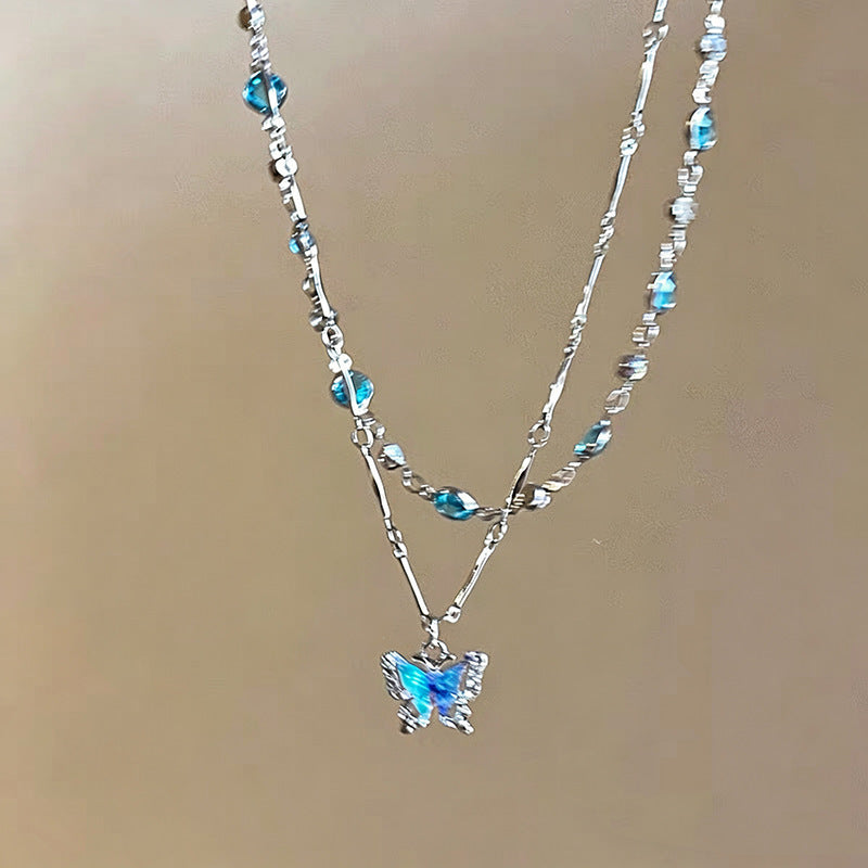 Wholesale Unique and Fresh Summer Cool Double-Layer Butterfly Necklace Accessory,  Luxurious Niche Hot Girl Choker Clavicle Chain Neck Chain