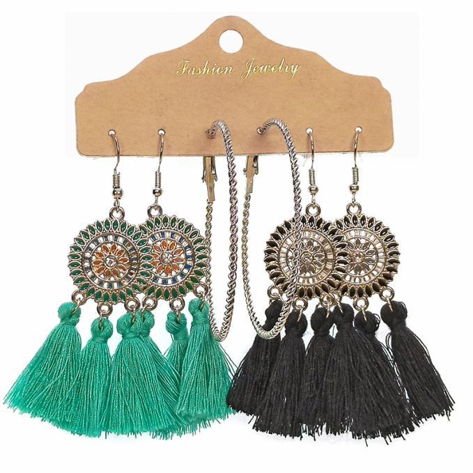 Wholesale Retro Ethnic Round Metal Tassel Earrings Set Fashion Accessory