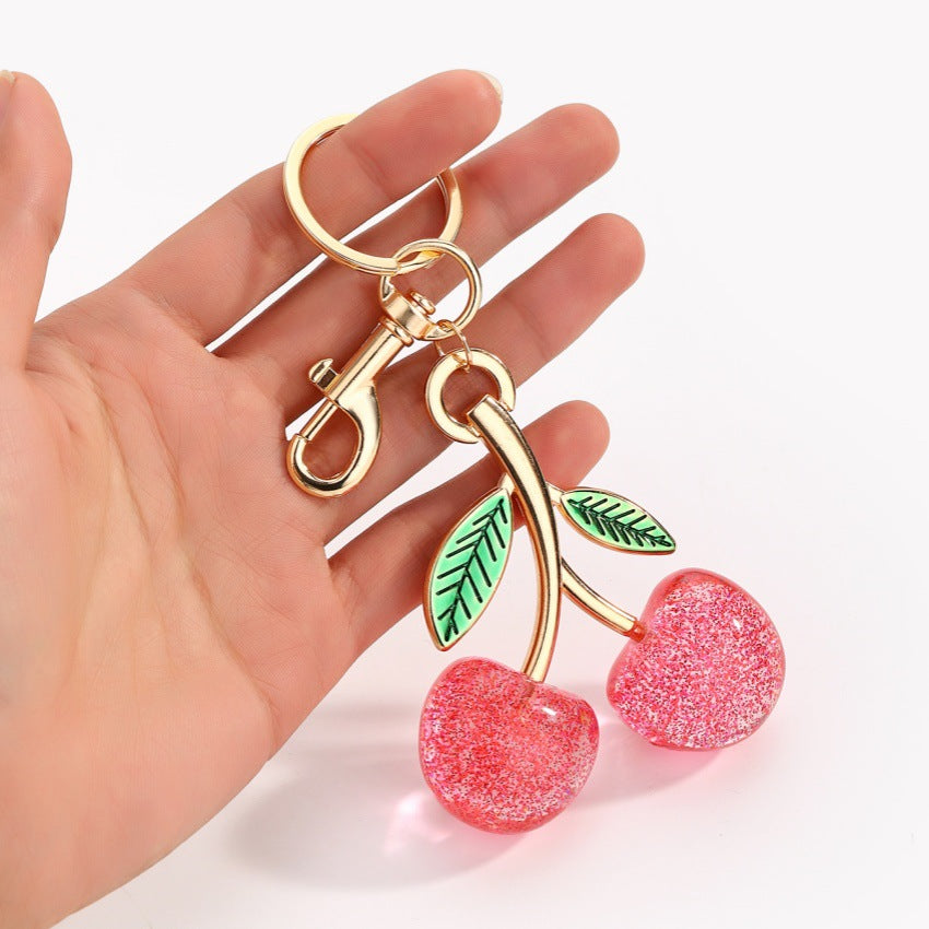 Wholesale Large Glitter Alloy Cherry Keychain
