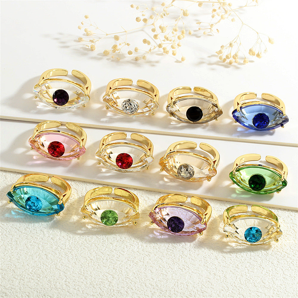 Wholesale Glass Evil Eye Ring for Women,  Opening Adjustable Geometric Design,  Trendy Jewelry Accessory for Everyday Wear or Boutique Resale