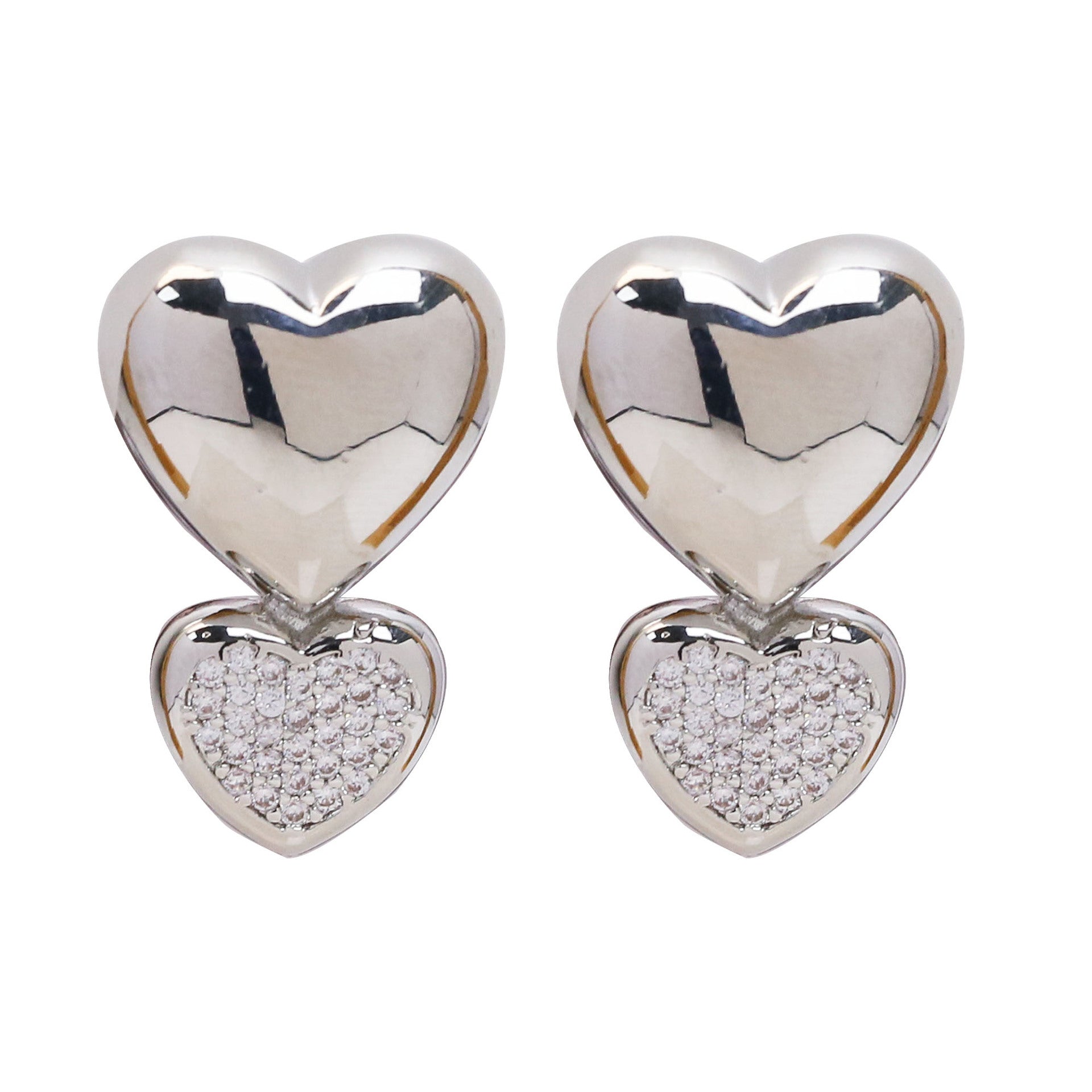 Wholesale 18k gold brass zircon smooth heart shaped earrings