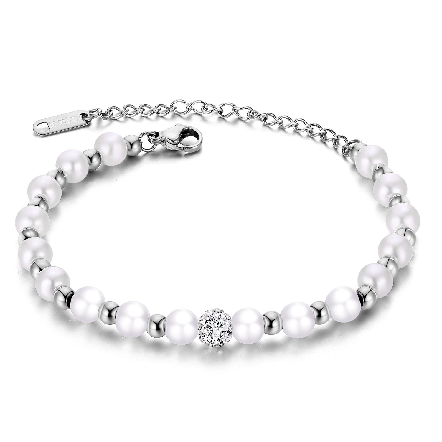 Wholesale  pearl bracelet titanium steel inlaid zircon bracelet
