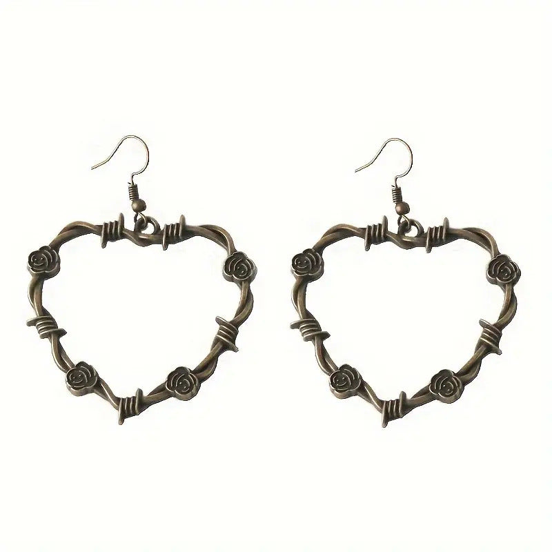 Wholesale Goth Theme Vintage Heart Rose Thorn Earrings ACC-ES-MLR001