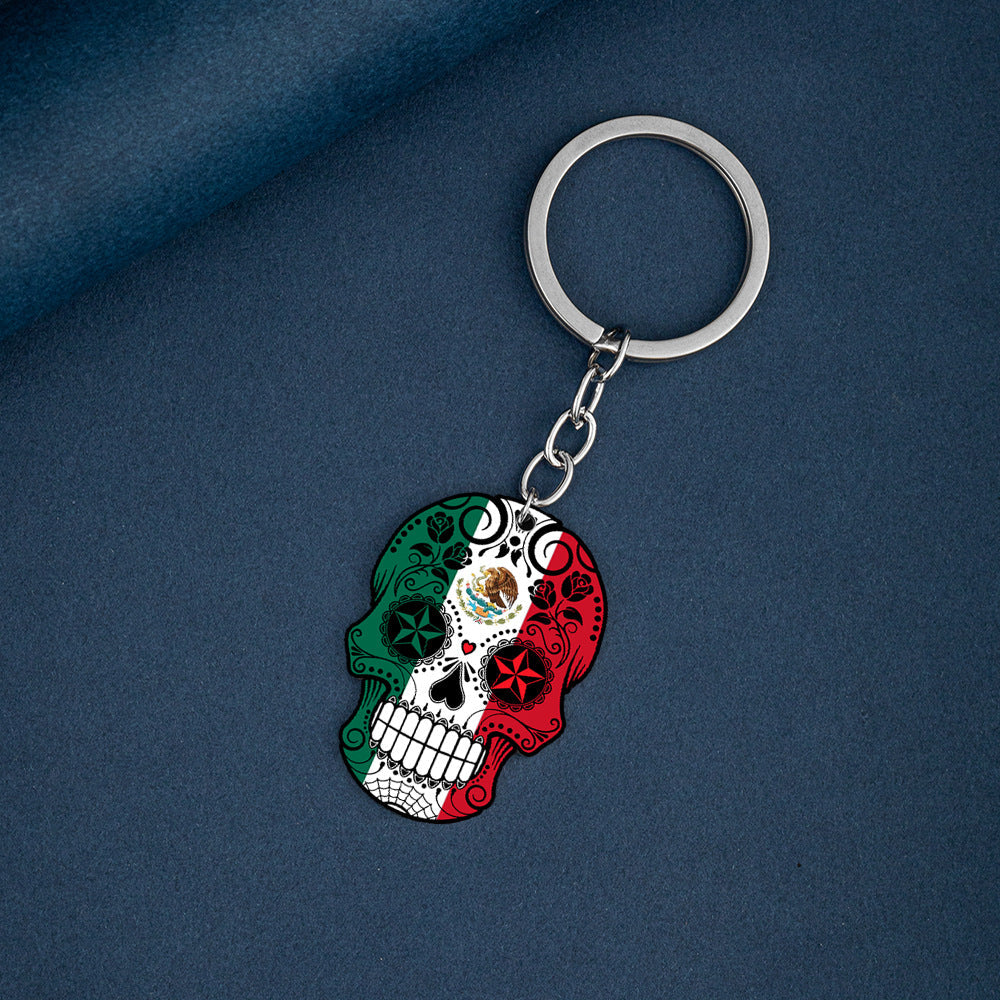 Wholesale Flag Skull Stainless Steel Keychain