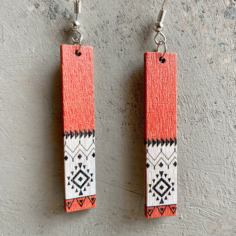 Wholesale 2pcs Wooden Aztec Print Earrings