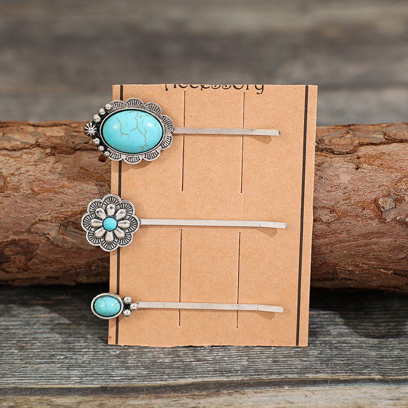 Wholesale vintage turquoise alloy flower ethnic style Western hair clip