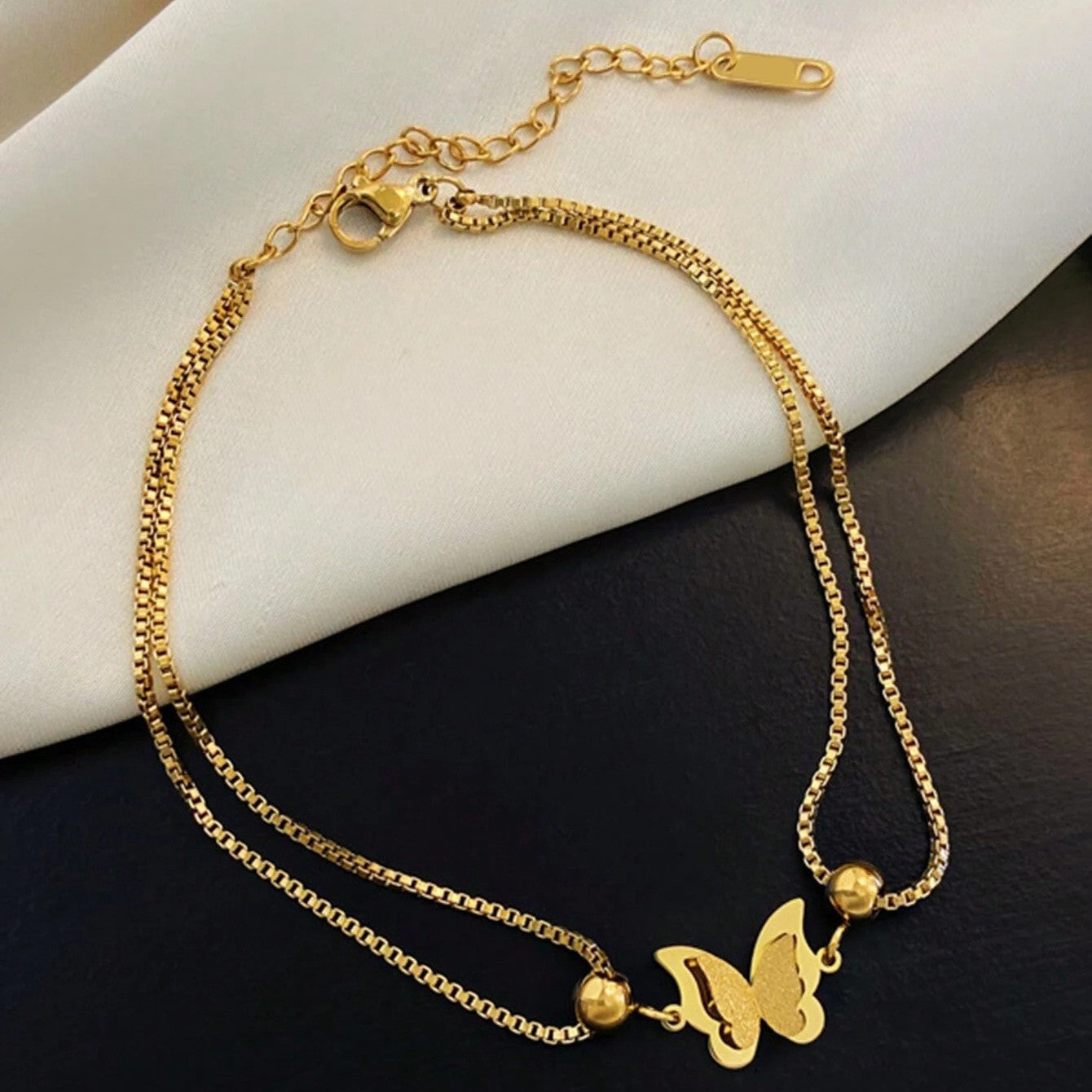 Wholesale Minimalist Double Layer Butterfly Anklet Snake Bone Chain Trendy Wedding Jewelry Accessory