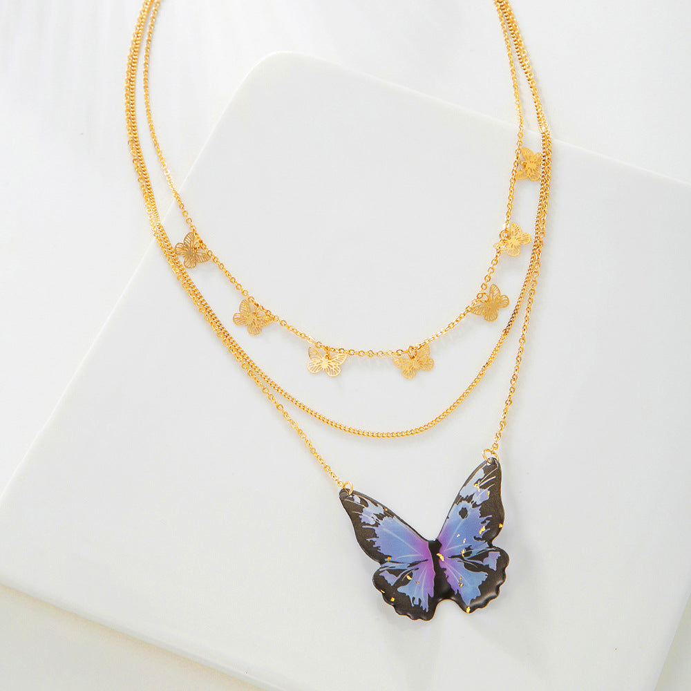 Wholesale Vintage Multi-layer Butterfly Pendant Clavicle Chain Alloy Necklaces ACC-NE-ZhuJi012