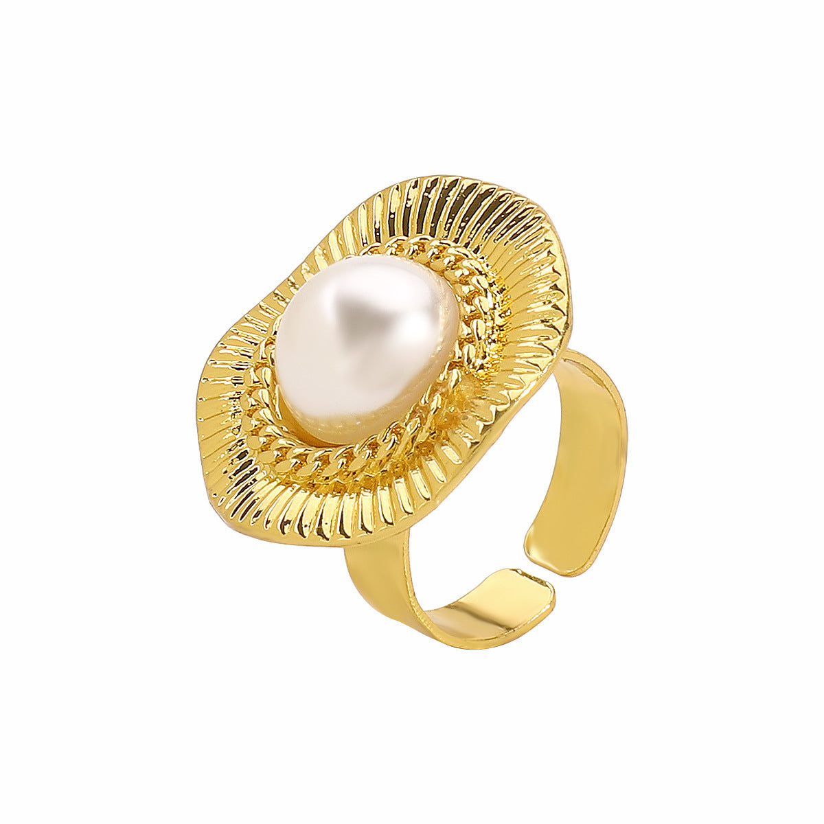 Wholesale Pleated Inlaid Pearl Earrings Ring Necklace Elegant Niche Geometric Alloy