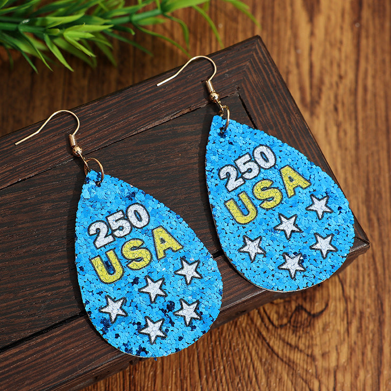 Wholesale American 250th Anniversary Sequin Teardrop Earrings