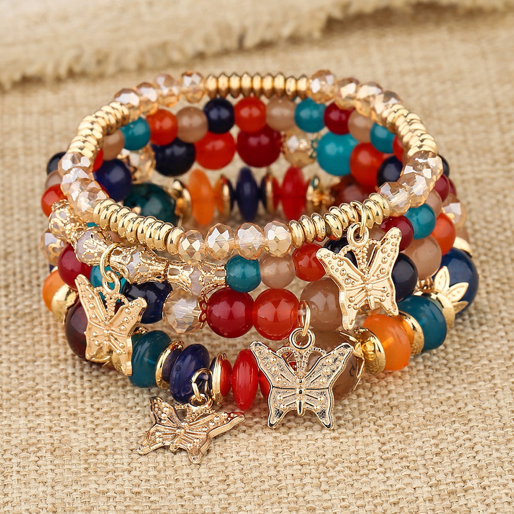 Wholesale Bohemian Multi-layer Crystal Beads Butterfly Pendant Colorful Bracelet ACC-BT-Lijie009