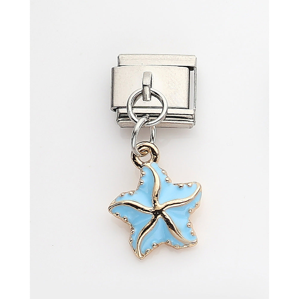 Wholesale 10pcs Italian Charm Bracelet 9mm DIY Splicing Starfish Fruit Lipstick Cartoon Stainless Steel Composable Bracelet