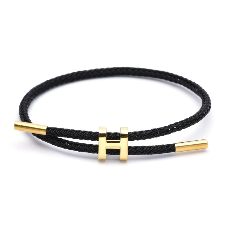 Wholesale Adjustable 3MM I-shaped Buckle Titanium Steel Leather Cord Bracelet ACC-BT-QianHui007