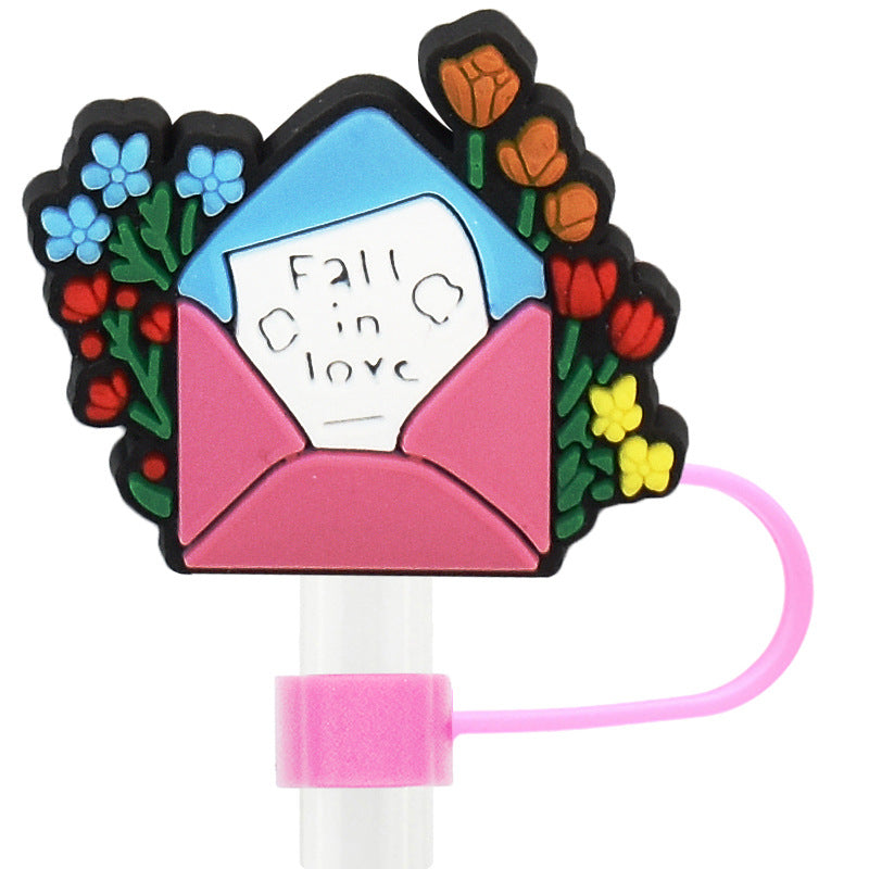 Wholesale Random 100pcs 10mm Straw Tube Cap PVC Valentine's Day Rainbow Love Straw Stoppers