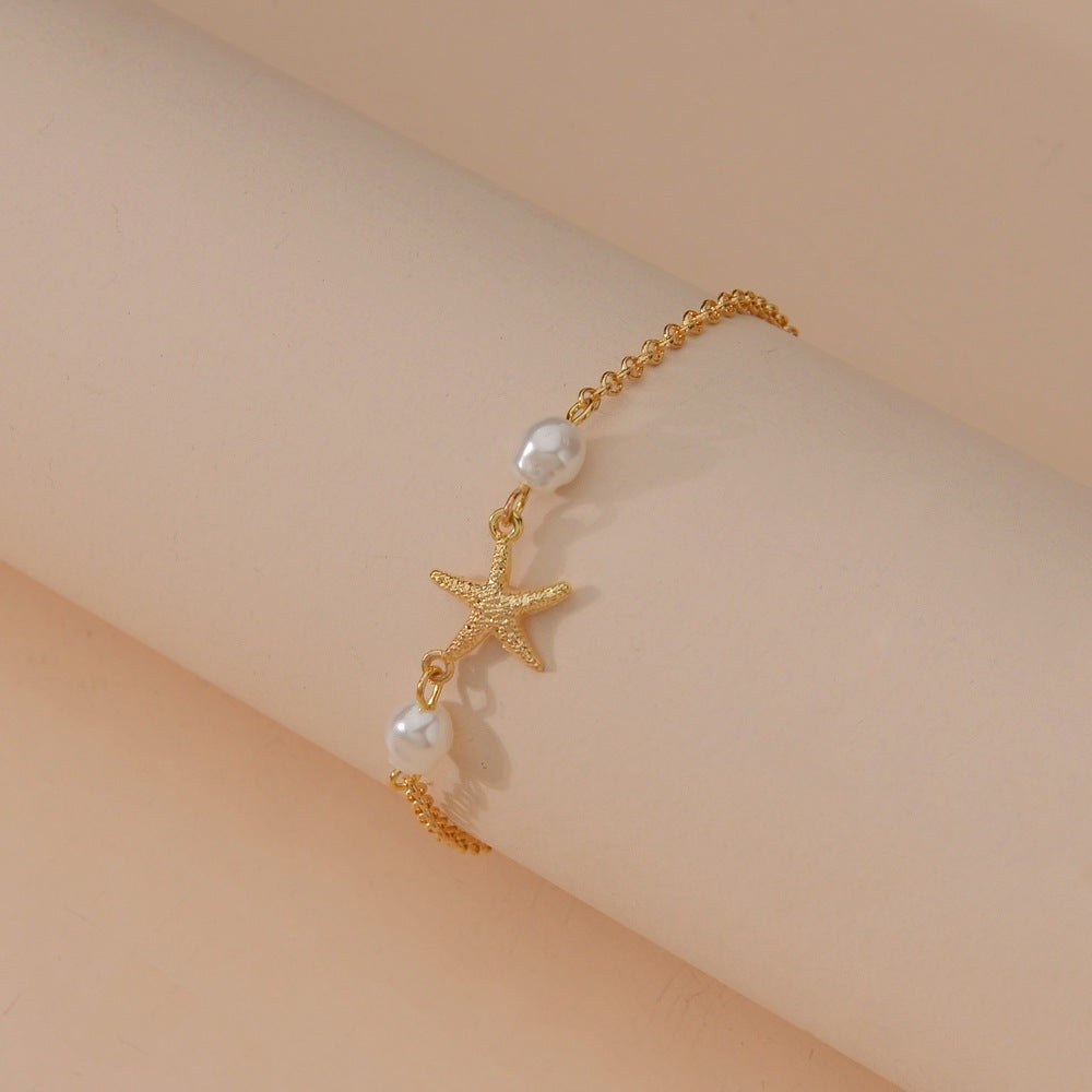 Wholesale Bohemian alloy starfish shaped pearl anklet