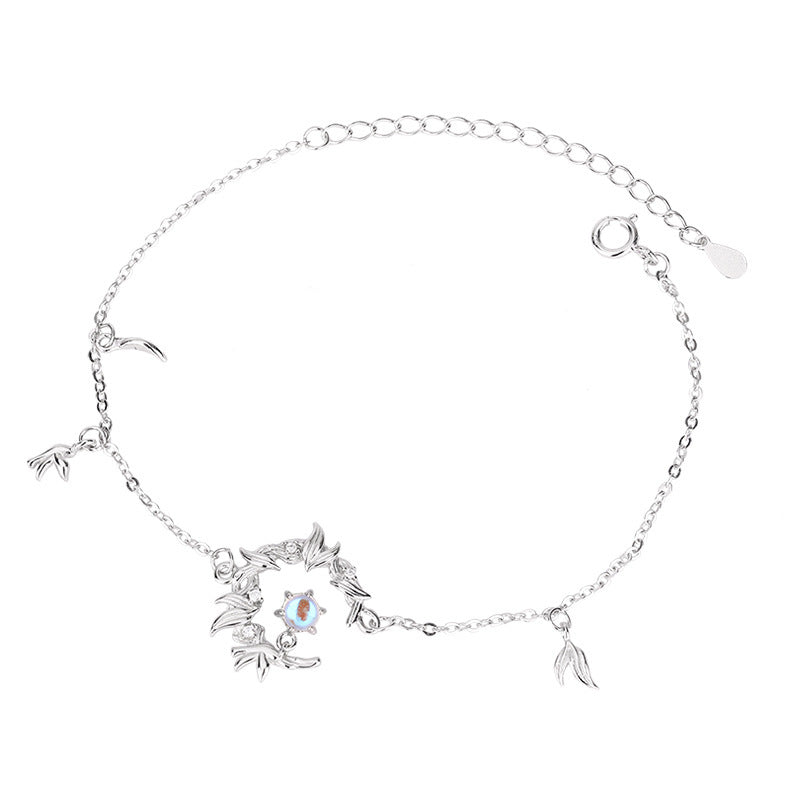 Wholesale S925 silver moonstone blue eucalyptus and bird earrings