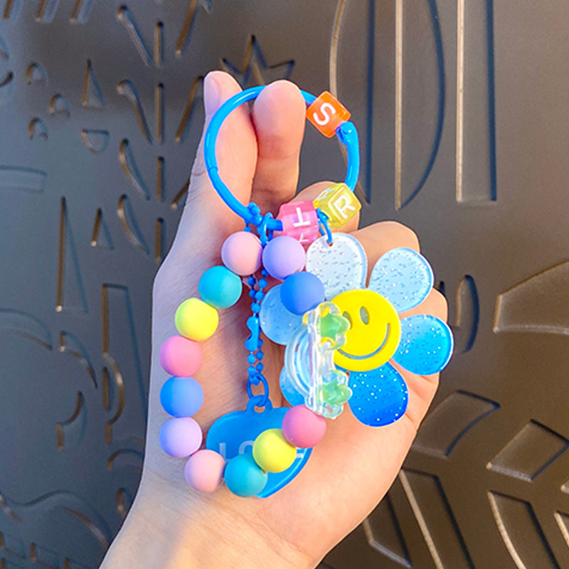 Wholesale Colorful Smiley Face Sunflower Beaded Chain Acrylic Keychain Creative Keychain ACC-KC-BenXin001