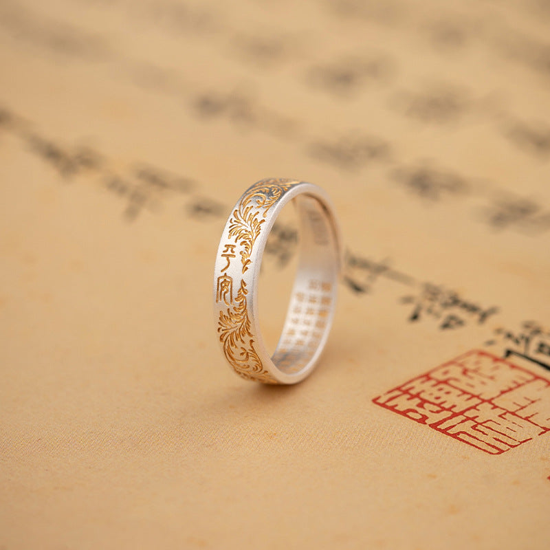 Wholesale  Silver 9999  Grass Pattern Gold-painted Solid Open Ring