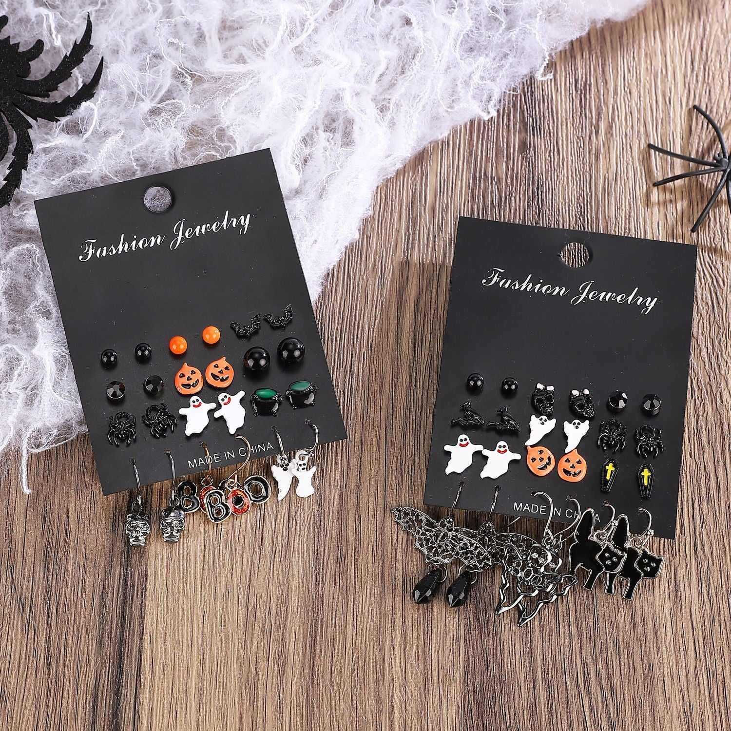 Wholesale Alloy  Earrings 12-Pair Card Pack Crow Witch Pumpkin Skull Design Fashion Accessory