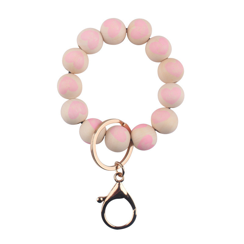 Wholesale  Creative DIY Valentine's Day Wooden Beads Beaded Bracelet Keychain