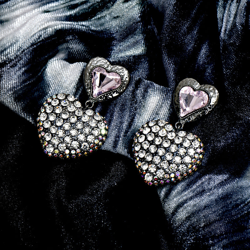Wholesale Vintage Full Diamond Heart Shaped Crystal Earrings ACC-ES-JiuJia013