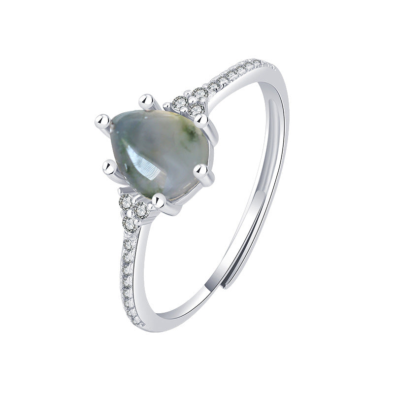 Wholesale S925 Silver Green Moss Agate Ring