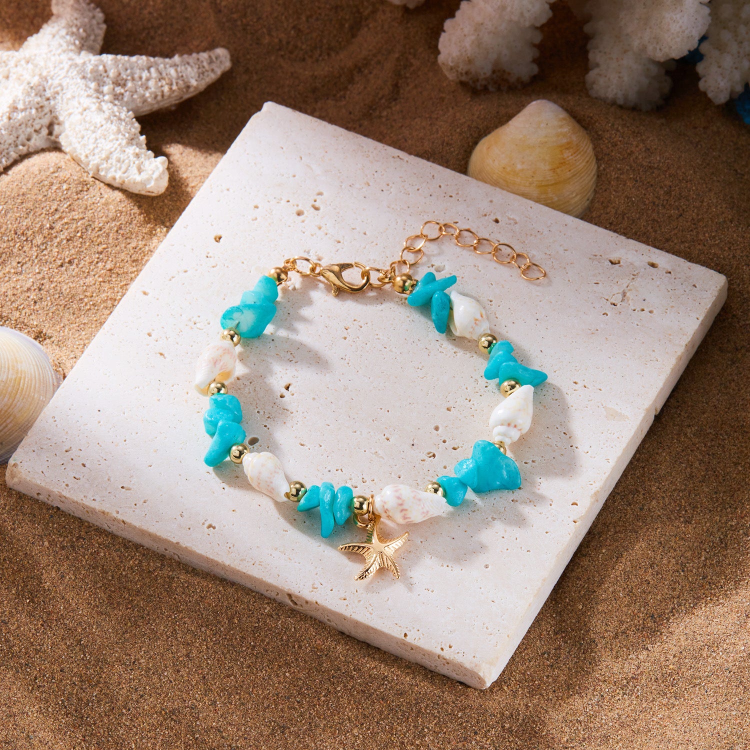 Wholesale sales new starfish jewelry Bohemian summer beach gravel starfish conch necklace