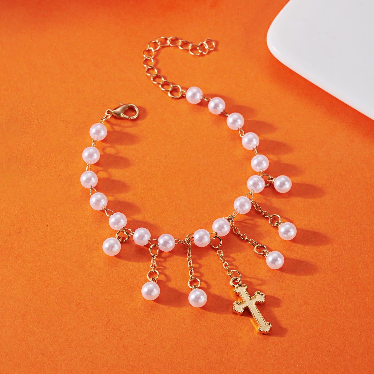 Wholesale Cross-shaped diamond tassel necklace