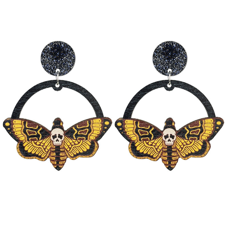 Wholesale 2 Pairs/pack Halloween Wood Earrings Bohemian Ghost Pumpkin Skull Flower Stitching Earrings ACC-ES-HY144