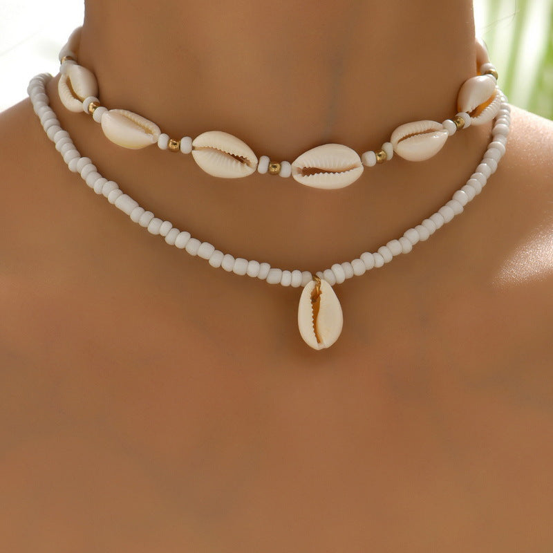 Wholesale Beach Shell Necklace Shell Double Layer Overlapping Necklace Clavicle Chain