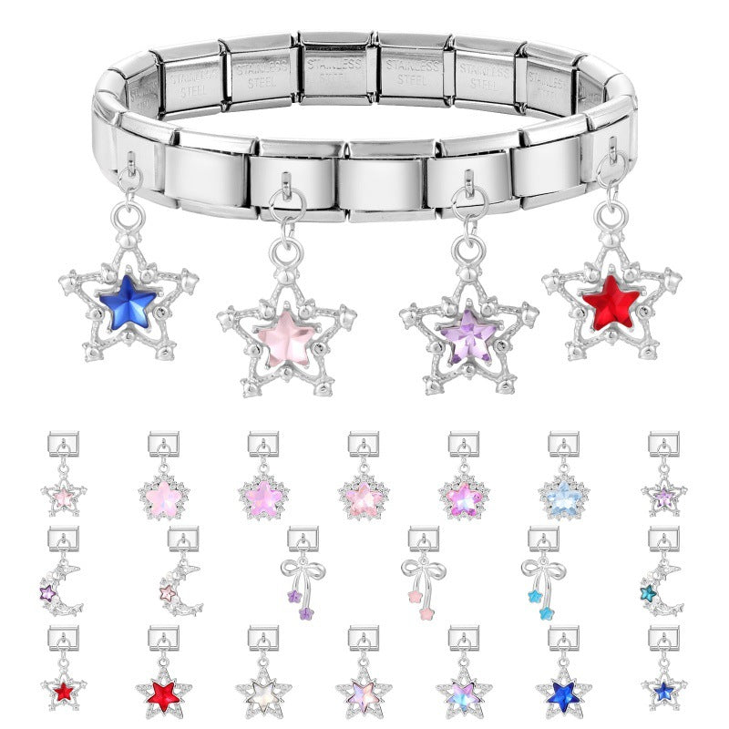 Wholesale  Italian Charm Bracelet 9mm DIY  Star Pendant Creative Stainless Steel Composable Bracelet